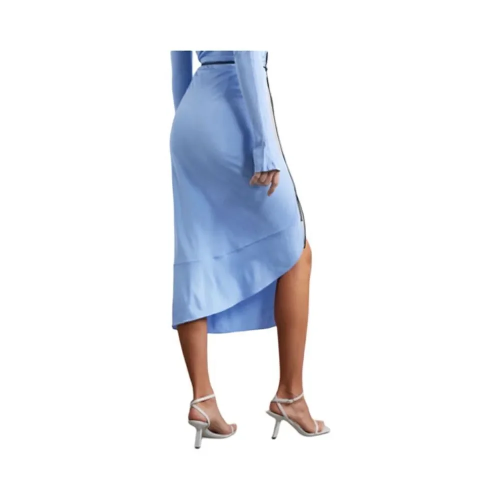 Helmut Lang Women's Asymmetric Wrap Midi Skirt Blue Size S